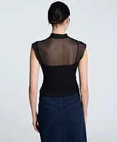 Kenneth Cole Women's Layered Mock Neck Sleeveless Top