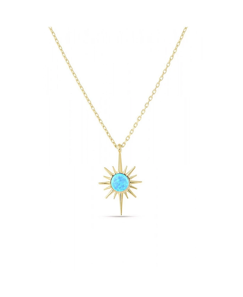 Spero London Blue Opal Northernstar Sterling Silver Pendant Necklace