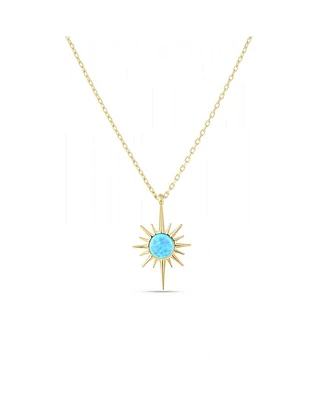 Spero London Blue Opal Northernstar Sterling Silver Pendant Necklace