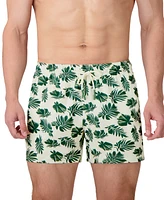 Sunset and Vines Men's Leaf-Print Woven Swim Trunks