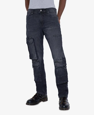 Raw X Men's All Over Cargo Pocket Straight Fit Fashion Jeans