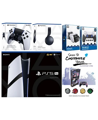 Sony Playstation 5 Pro Bundle with Black Pulse Headset, Extra Edge Controller, Fps Grip Kit, Dual Charge Dock and MightySkins Decal Voucher