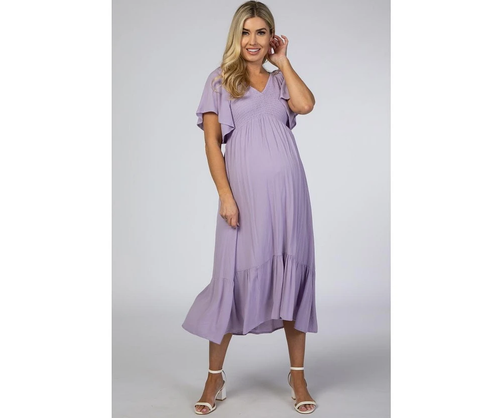 Pinkblush Maternity Lavender Smocked Ruffle Dress