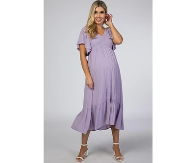 Pinkblush Maternity Lavender Smocked Ruffle Dress