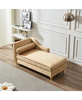 Modern Upholstery Chaise Lounge Chair With Storage Velvet (Khaki)