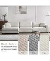 Oversized Corduroy Sectional Sofa with Usb Charging & Cup Holders
