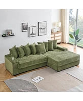 Green Corduroy Sofa w/ Cup Holders, Lockers & Reversible Chaise