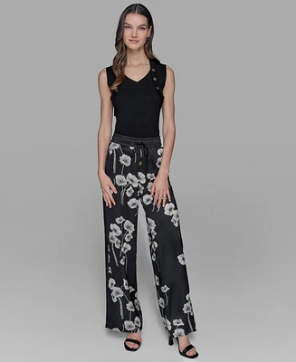 Karl Lagerfeld Paris Petite Floral Print Wide-Leg Pants
