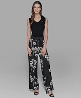 Karl Lagerfeld Paris Petite Floral Print Wide-Leg Pants