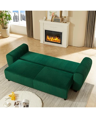 Green Corduroy Convertible Sleeper Sofa with Storage