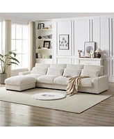 126" Corduroy L-Shaped Sofa w/ Cup Holder, Usb