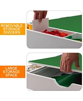 Kids 2 in 1 Play Table with 7 Storage Compartments,Compatible with Lego Building Block,Modern Activity Learning Table Game Furniture-White