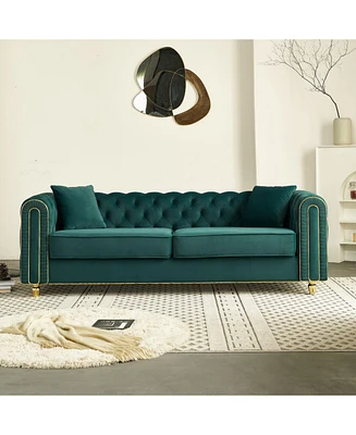 86'' W Luxury Modern Tufted Sofa with 2pcs of toss pillows for Living Room, Bedroom,Green Color