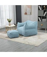 Durable Comfort Lounger: Bean Bag Sofa & Footstool Combo