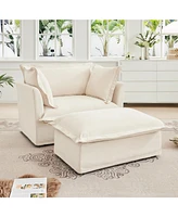Upholstered Armchair with Ottoman & Pillows (Set of 2)