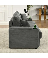 Modern Sofa, Storage & Ottoman, Comfy Grey Couch w/ Cup Holders & Chargers