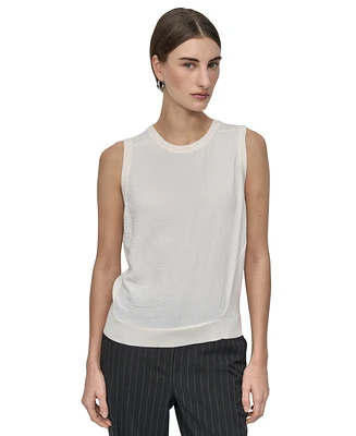 Dkny Petite Mixed-Media Sleeveless Crewneck Top