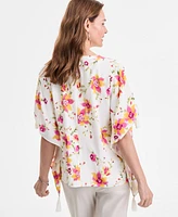 Jm Collection Women's Printed Tassel-Trim Poncho Top, Exclusively at Macy's