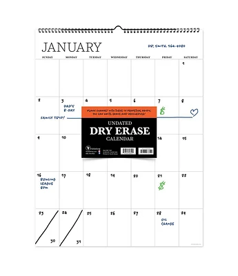 Undated 17" x 22" Dry Erase Large Wire-o Hanging Vertical Wall Calendar