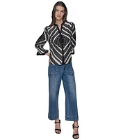 Karl Lagerfeld Paris Women's Geo-Print 3/4-Sleeve Woven Top