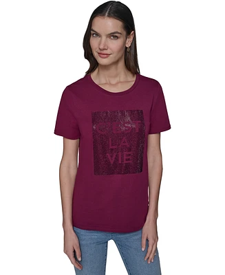 Karl Lagerfeld Paris Women's Embellished C'est La Vie Crystal Top