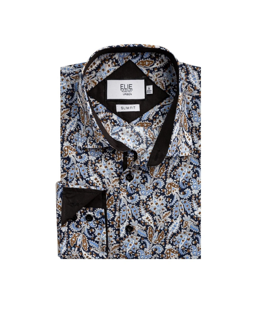 Elie Balleh Big Boys Navy Paisley Sport Slim Fit Shirt