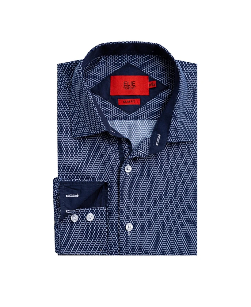 Elie Balleh Big Boys Navy Slim Fit Honeycomb Button-Down Shirt
