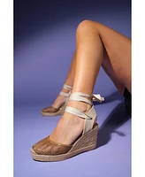 Lions Mesh Leather Wedge Espadrilles Sandal (Women)