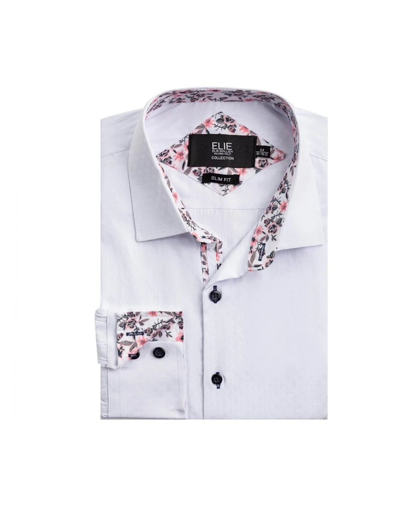 Elie Balleh Big Boys White Slim Fit Jacquard Dot Shirt