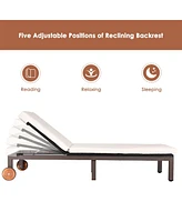 Gymax Patio Adjustable Rattan Recliner Chaise Lounge Chair w/ Cushion Wheels