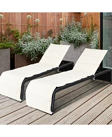 Gymax 2PCS Adjustable Rattan Recliner Chaise Lounge Chair w/ Cushion Outdoor Patio