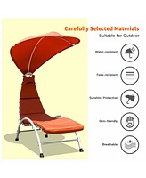 Gymax Patio Lounge Chair Chaise Outdoor w/ Steel Frame Cushion Canopy