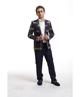 Elie Balleh Boys Navy Slim Fit Classic Plaid Blazer