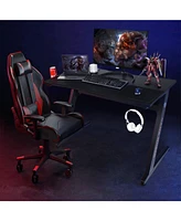 45.5 Gaming Desk, Z Shaped Racing Game Table with Carbon Fiber Surface, Mouse Mat, Headphone Hook, Cup Holder, Game Handle Rack, Ergonomic Home Office