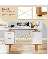 51 Inch Computer Desk with Floating Desktop and Dual Drawers