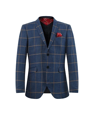 Elie Balleh Boys Navy Slim Fit Plaid Jacket