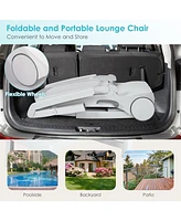Gymax Set of 2 Patio Adjustable Chaise Lounge Chair Folding Recliner w/ Wheels