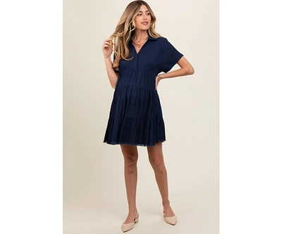 Pinkblush Maternity Navy Tiered Linen Dress