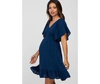 Pinkblush Maternity Navy Blue Smocked Front Ruffle Hem Dress