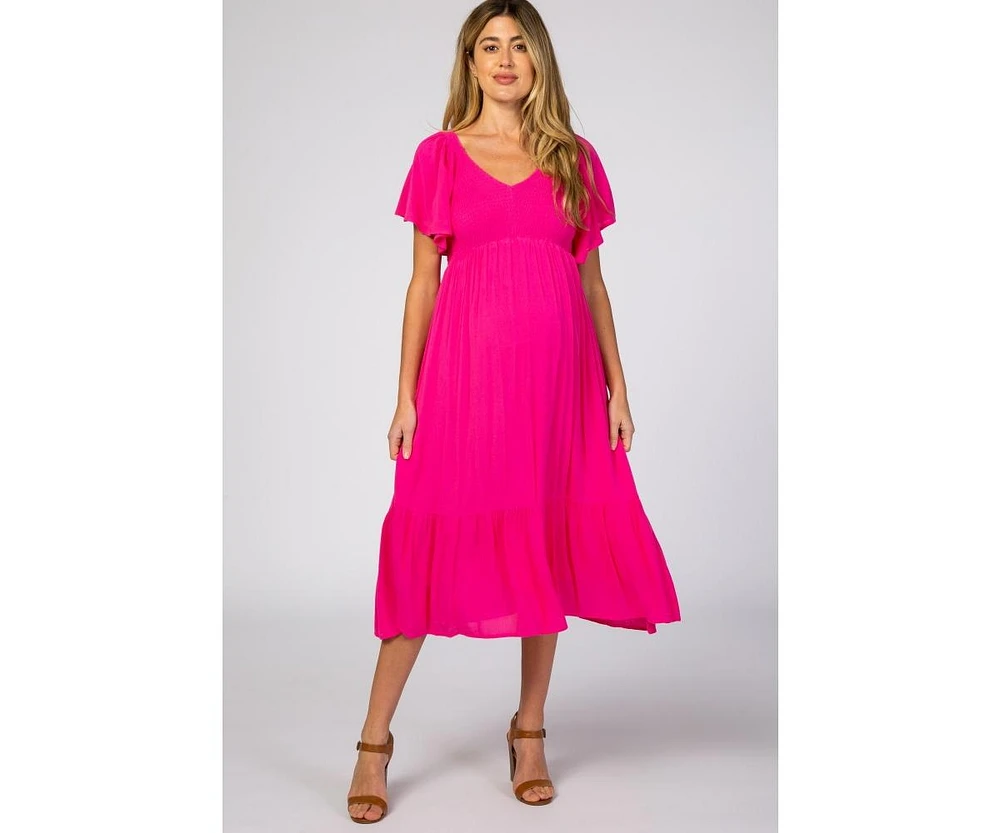 Pinkblush Maternity Fuchsia Smocked Ruffle Dress