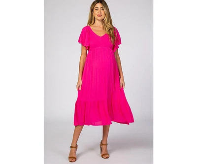 Pinkblush Maternity Fuchsia Smocked Ruffle Dress