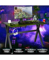 Ergonomic Gaming Desk with Mousepad and Cup Headphone Holder