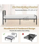 Gymax Twin Bed Frame Metal Platform Bed Base w/ Headboard & Footboard Under Bed Storage