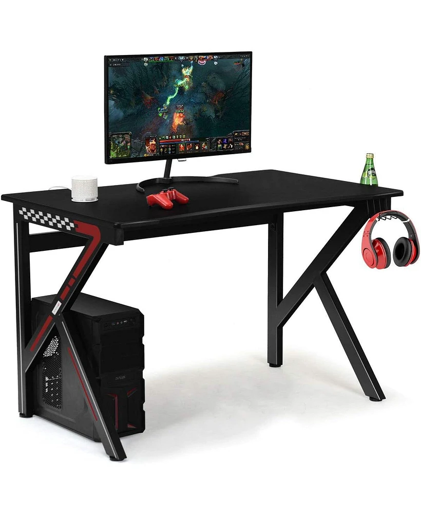 K-Shaped Gaming Desk with Cup Holder Headphone