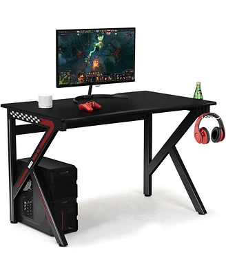 K-Shaped Gaming Desk with Cup Holder Headphone