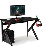 K-Shaped Gaming Desk with Cup Holder Headphone