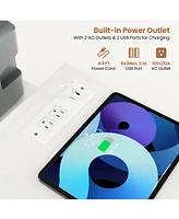 L-shaped Computer Desk with Power Outlet for Working Studying Gaming