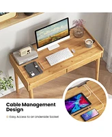 Bamboo Writing Desk with 2 Storage Drawers and Open Shelf