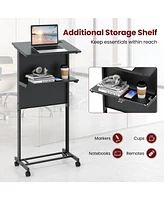 3-Position Height Adjustable Lectern Table with Tilted Tabletop
