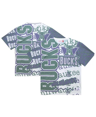 Mitchell & Ness Men's White Milwaukee Bucks Jumbotron 2.0 Sublimated T-Shirt